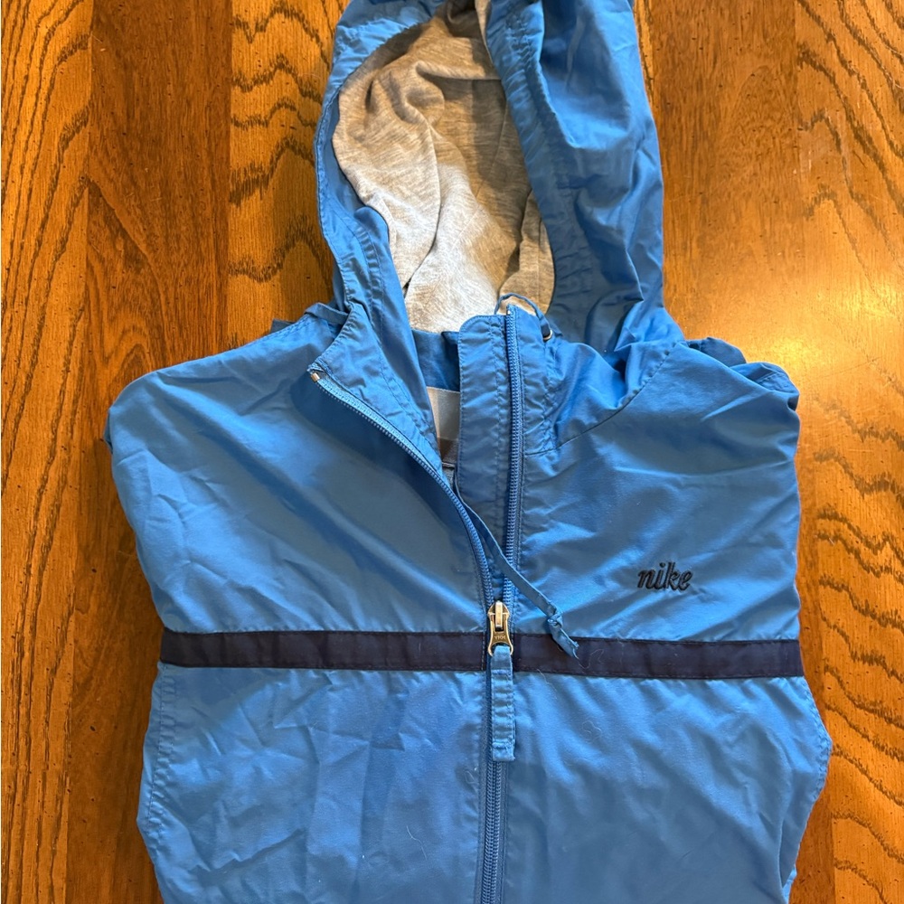 Nike Blue Hooded Windbreaker with Navy Chest Stripe